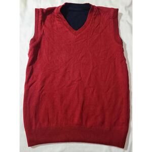 Reversible V-Neck Sweater Vest Mens Sz 38 EU S/M US Navy Blue Red Knit Golf EUC